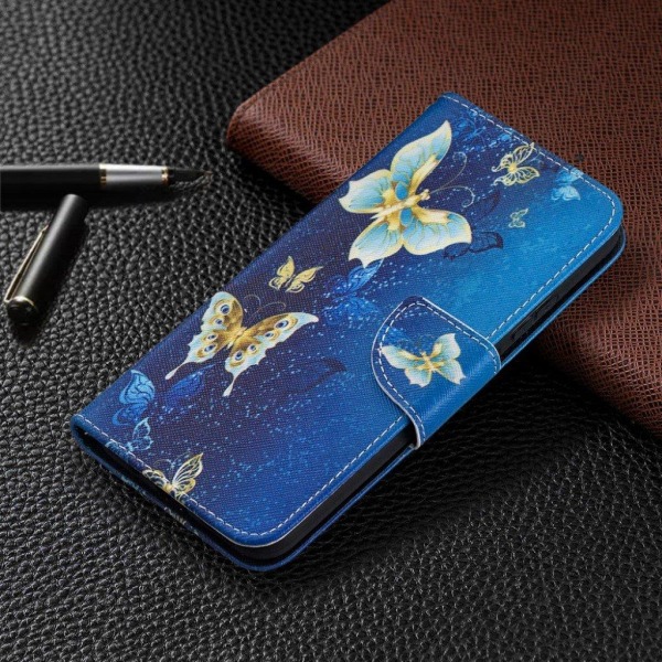 wonderland Nokia 3.4 flip etui - blå and guld sommerfugle Blue