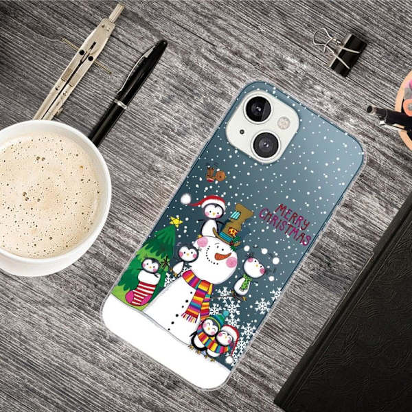 Juletelefonetui iPhone 14, stilfuldt mønstertryk Anti-ridse blødt fleksibelt bagcover - Pingvin-Familien Multicolor