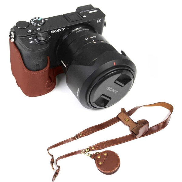 Sony Alpha A6600 durable leather case - Coffee Brown