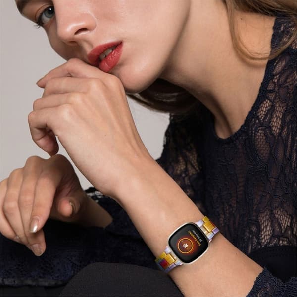Fitbit Sense / Versa 3 klokkerem med harpiksperler - Regnbue Multicolor