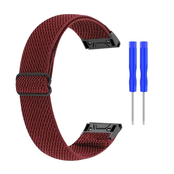 26 mm elastisk nylon-urrem til Garmin- og Coros-ure med værktøj - Rødvin Red