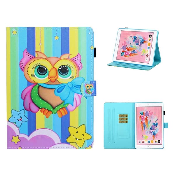 iPad 10.2 (2019) Stilfuldt mønstered læder flip etui - Farverig Ugle Multicolor