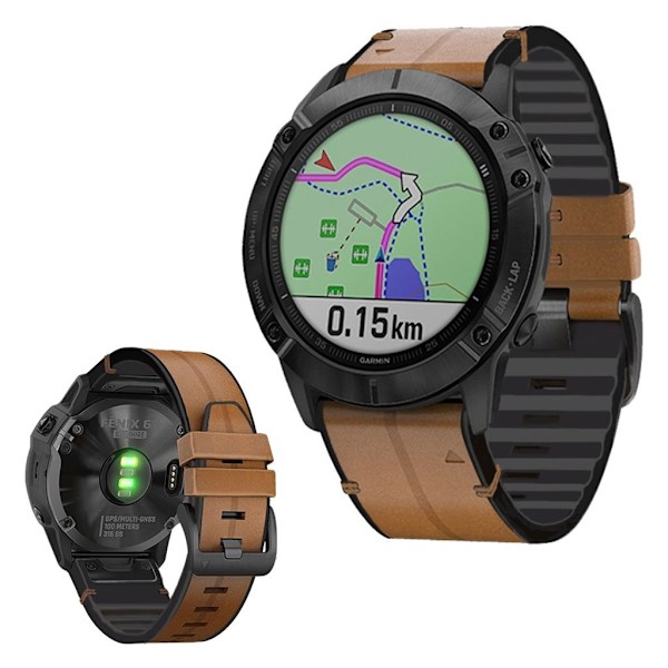Garmin Fenix 6 / 5 genuine leather + silicone watch band - Brown Brun