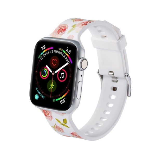 Apple Watch Series 5 44mm mönster silikon klockarmband - Rose multifärg
