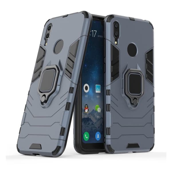 Huawei Y7 2019 fingerring hybrid etui - Blå Blue