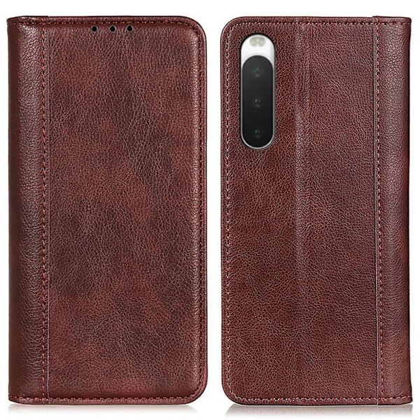 Äkta läder Sony Xperia 10 IV fodral med magnetisk stängning Brun