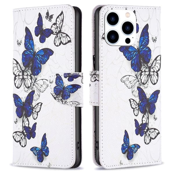 Wonderland iPhone 14 Pro flip etui - Sommerfugle Blue