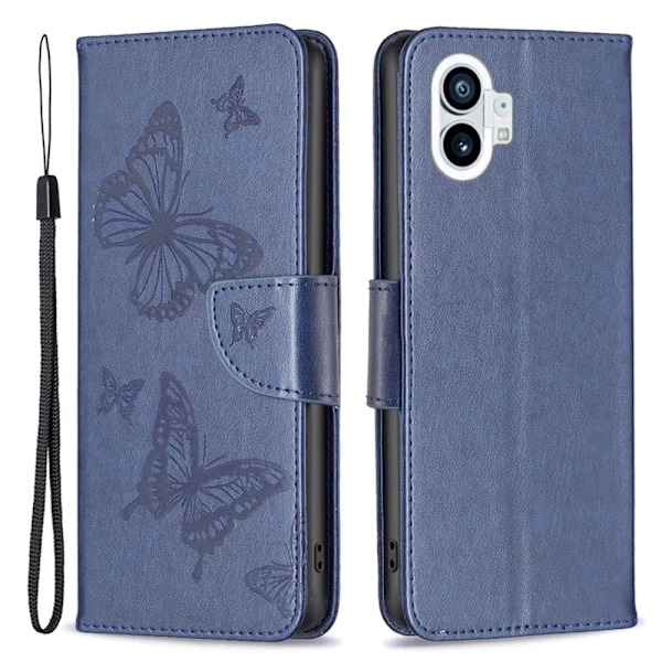 Butterfly läder Nothing Phone (1) fodral - Blå Blå