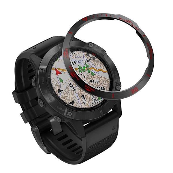 Garmin Fenix 6 konkav ram i rostfritt stål - Svart / Röd Svart