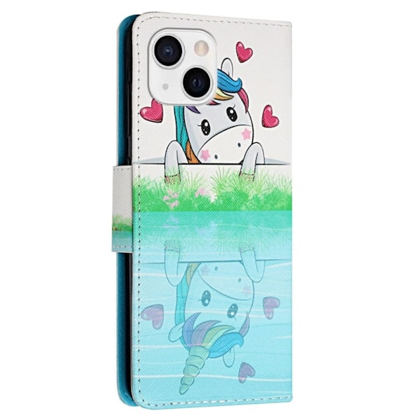 Wonderland iPhone 14 flip etui - Hjerteform / Hest Blue