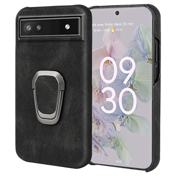 Stødsikkert lædercover med oval støttefod til Google Pixel 6a - Sort Black
