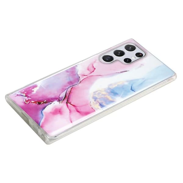 Marble Samsung Galaxy S23 Ultra Etui - Rosa / Blå Pink