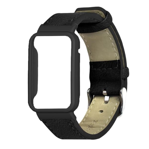 Xiaomi Mi Band 7 Pro urrem i ægte læder med cover - Sort Black