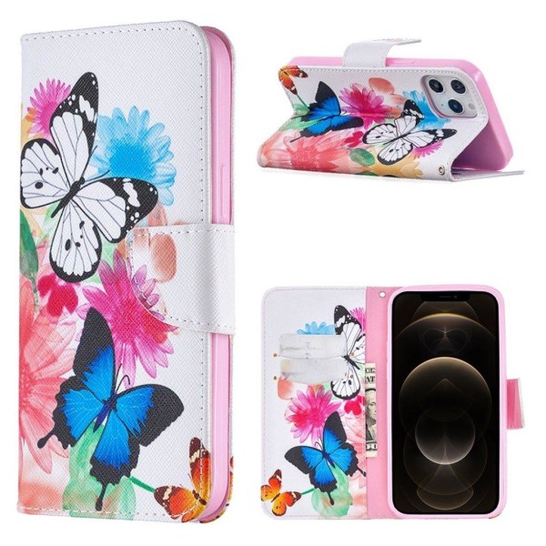 Wonderland iPhone 12 Pro Max flip etui - Levende Sommerfugle Multicolor