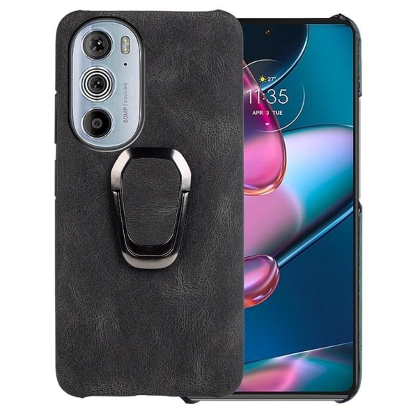 Shockproof leather cover with oval kickstand for Motorola Edge 3 Svart