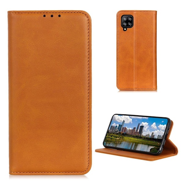 Lompakko-style Aitoa Nahkaa Läppäkotelo For Samsung Galaxy A22 4G - Ruskea Brown