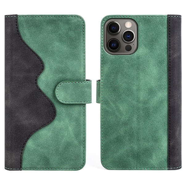 Tvåfärgat iPhone 12 / iPhone 12 Pro fodral i läder - Grön Grön