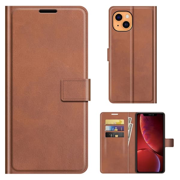 Skinn-etui i lommebok-stil for iPhone 13 - Brun Brown