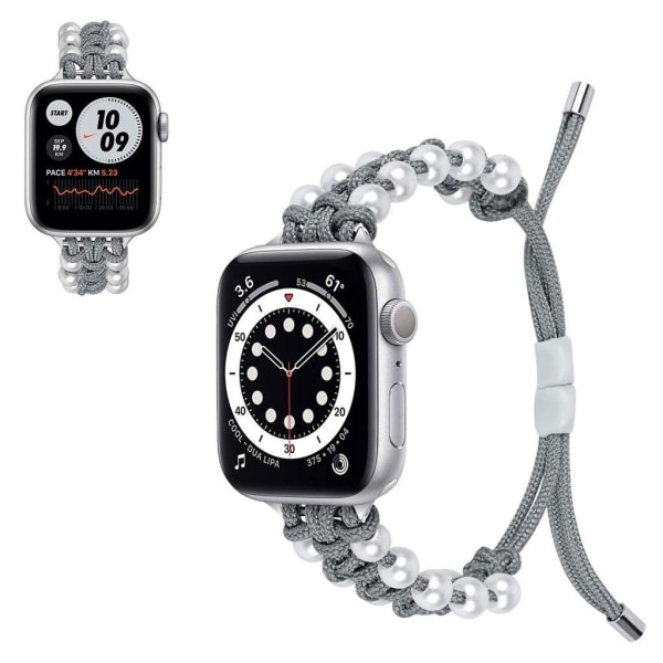 Apple Watch 42mm - 44mm faux pearl decor nylon urrem - Grå Silver grey