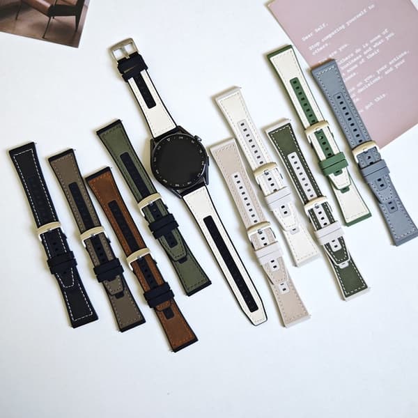 Samsung Galaxy Watch6 Classic 47mm 43mm / GarminActive 5 20mm Watch Band Cowhide Leather Silicone Strap - Hvid + Sort White