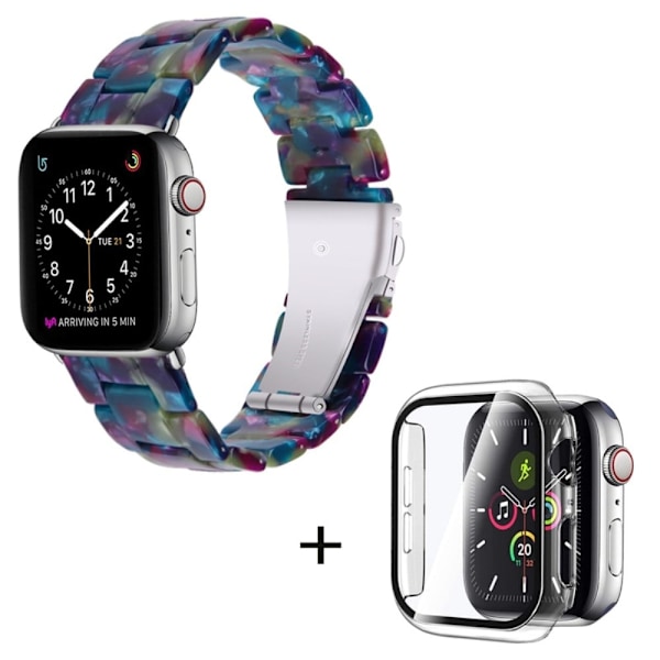Apple Watch SE 2022 (40mm) klockarmband med 3 pärlor i resin och genomskinligt hölje - Lila Grön Mix Lila