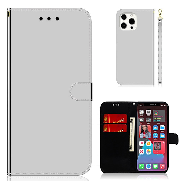 Mirror iPhone 13 Pro Max flip-etui - Sølv Silver grey