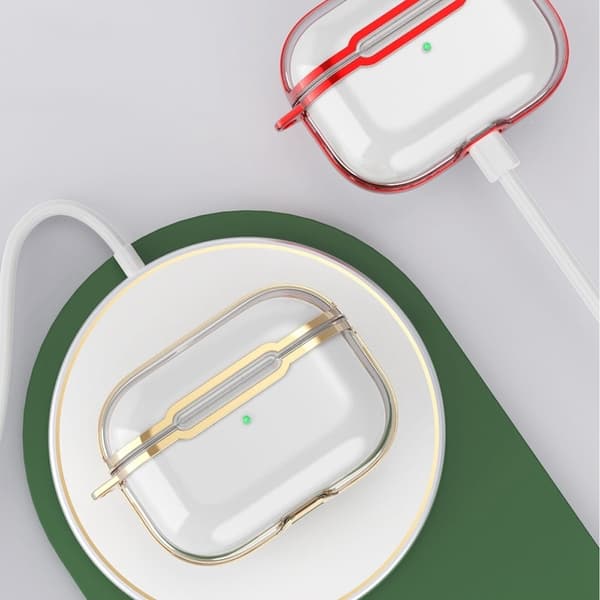 AirPods Pro 2 -läpinäkyvä kotelo karabiinilla - Läpinäkyvä / Punainen Transparent
