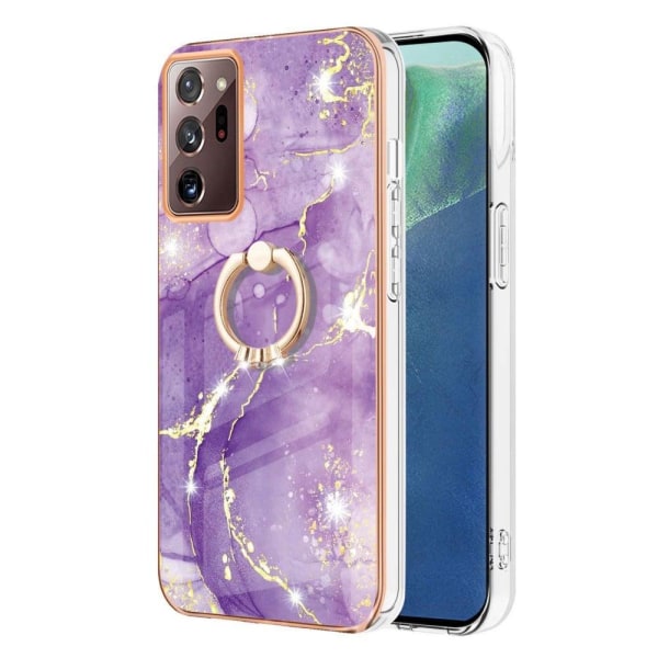 Marble Patterned Suojakuori With Ring Holder For Samsung Galaxy Note 20 Ultra 5G - Violetti Marble Haze Purple