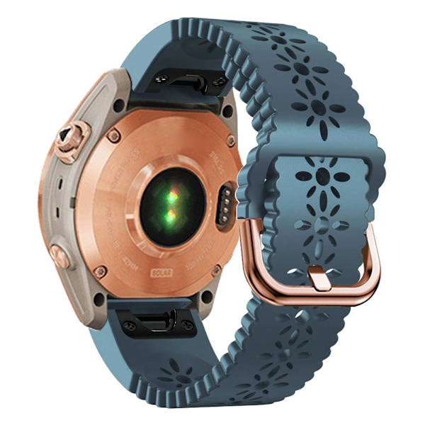 Silikonarmband med blommönster för Garmin-klocka - Sjöblå Blå