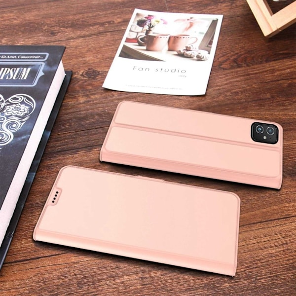 Glat og tyndt premium Asus Zenfone 8 læderetui - Rødguld Pink