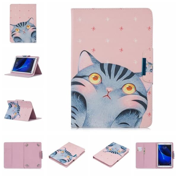 Samsung Galaxy Tab A 7.0 Stilfuldt mønstered læder flip etui - Katteansigt Multicolor