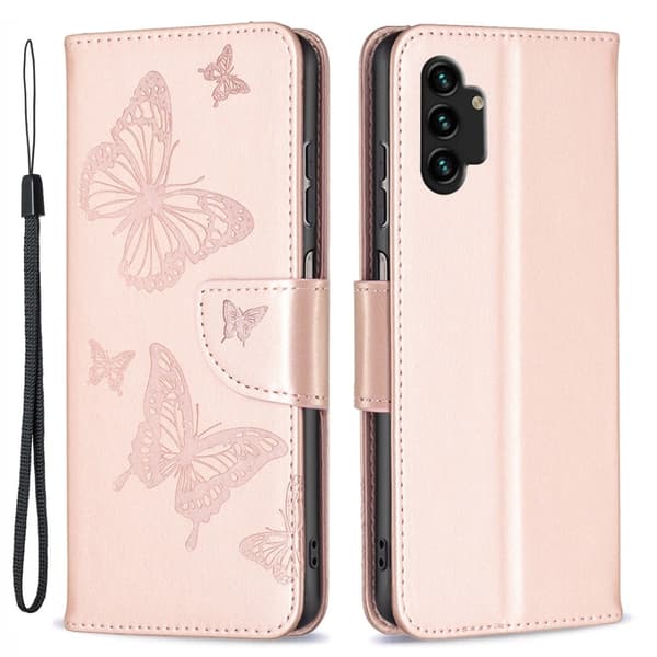 Butterfly Samsung Galaxy A13 4G Läppäkotelo - Ruusukulta Pink
