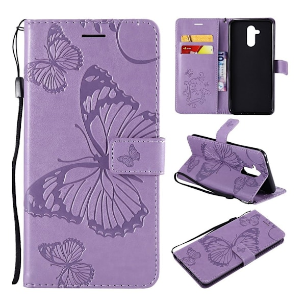 Huawei Mate 20 Lite perhos printti kuviollinen synteetti nahkainen lompakko suojakotelo mobiilirannekkeella - Violetti Purple