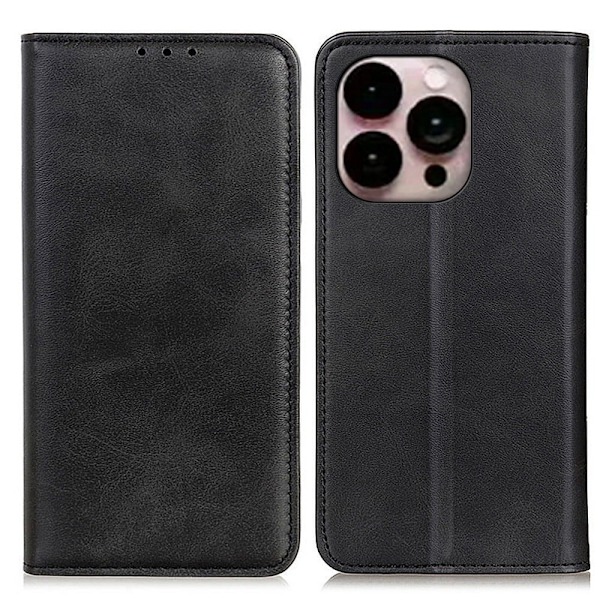 iPhone 14 Pro Max flip etui i ægte læder med pung – Sort Black