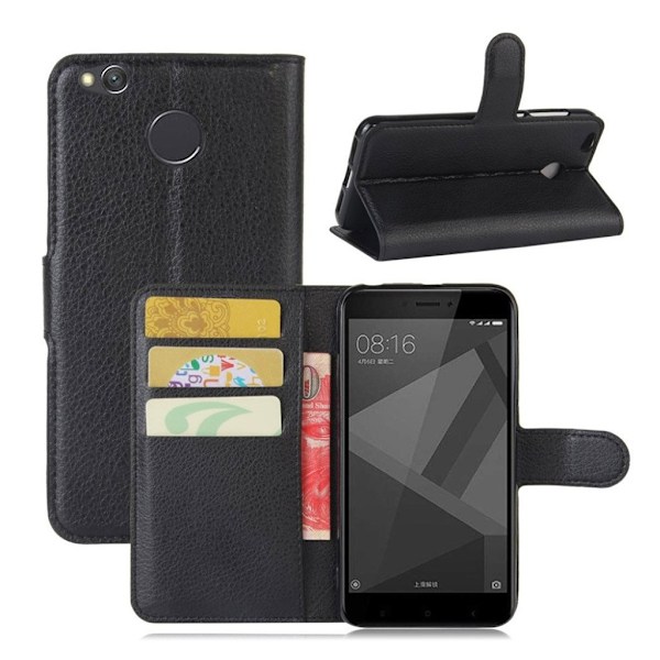 Xiaomi Redmi 4X Foldbart læder etui - Sort Black