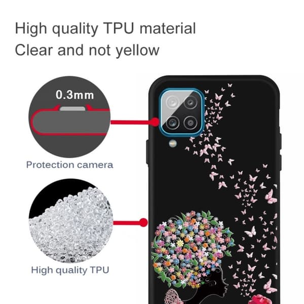 Imagine Samsung Galaxy A12 5G etui - blomstred pige og sommerfugl Multicolor