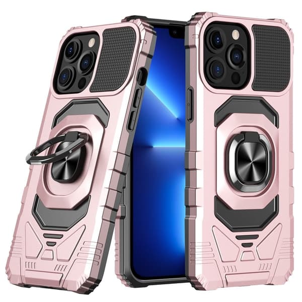 Holdbart cover i hård plast med blød inderside og kickstand til iPhone 13 Pro Max - Rose Gold Pink