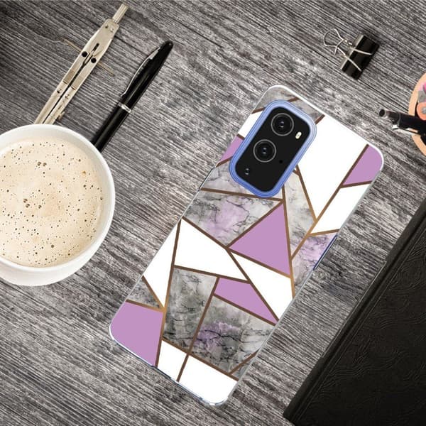 Marble OnePlus 9 Pro Etui - Lilla / Hvit / Grå Klinkekule Multicolor
