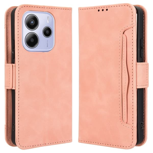 Moderne Xiaomi Redmi Note 14 5G læderetui med pung - Lyserød Pink