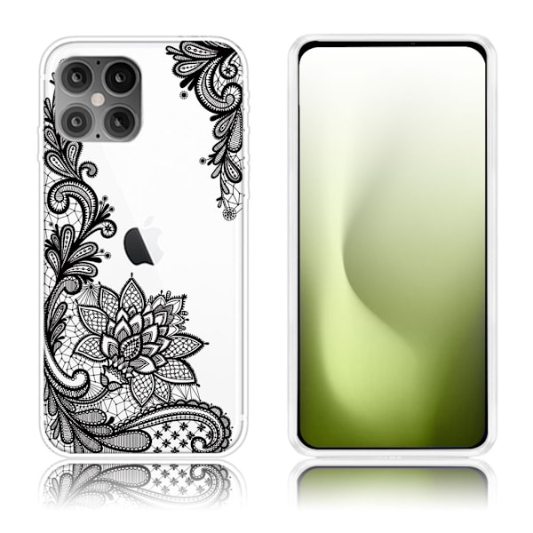 Deco iPhone 12 Pro / iPhone 12 skal - Spetsblomma Svart