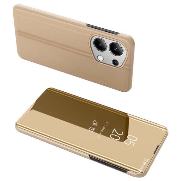 Xiaomi Redmi Note 13 5G  4G Etui View Window Electroplating Leather Phone Deksel Stand - Gull Gold