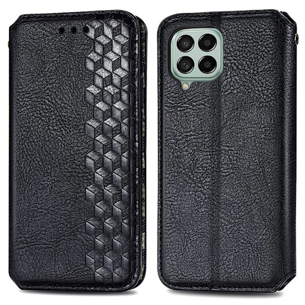 Läder Samsung Galaxy M33 5G fodral med romb-design - Svart Svart