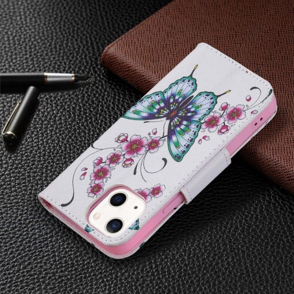 Wonderland iPhone 13 flip etui - Blomstersommerfugle Multicolor