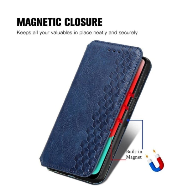 Nahkakotelo With A Stylish Rhombus Imprint For Samsung Galaxy A32 - Sininen Blue