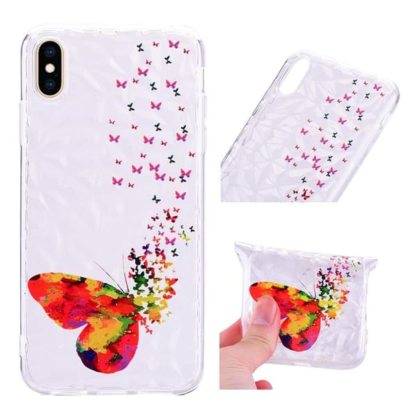 iPhone Xs Max 3D gel etui med diamandstruktur - Farvede Sommerfugle Multicolor