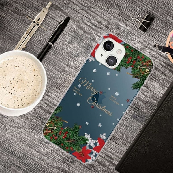 Julfodral till iPhone 14 - Pinje Och Snöflingor Grön