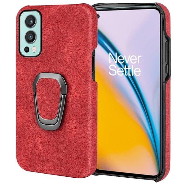 Stötsäkert läderfodral med oval kickstand för OnePlus Nord 2 5G - Röd Röd