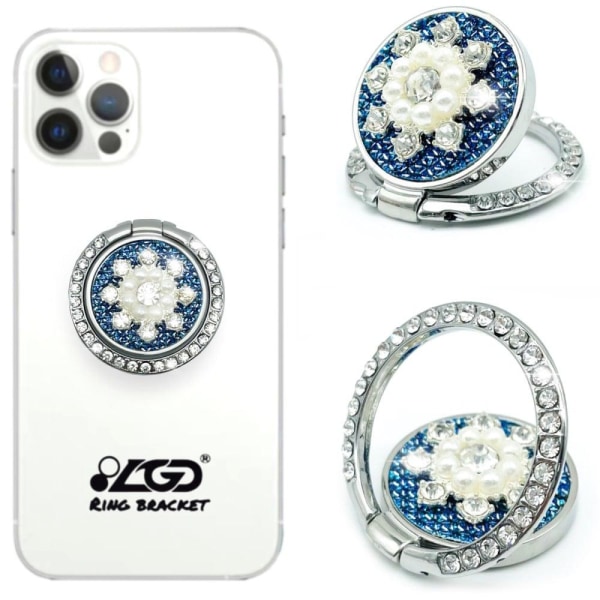 Universal rhinestone snowflake style finger ring stand - Silver Blå