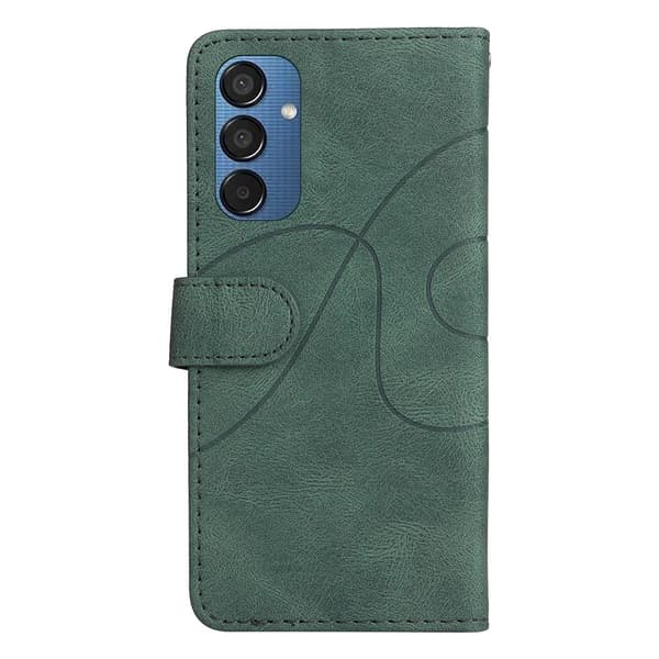 Texturerat läder Samsung Galaxy M15 fodral med handledsband - Grön Grön