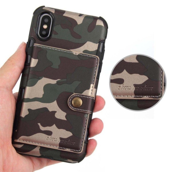 SHOUHUSHEN iPhone Xs Max Camouflage læder hybrid etui - Army Gre Green